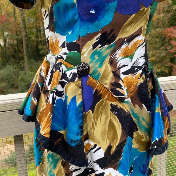 Vintage 80s Open Back Floral Peplum Wiggle Dress - Picture 8 of 11